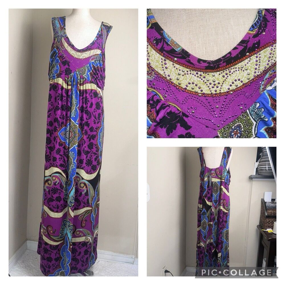 NWT TAHARI Maxi Dress Purple Floral Rhinestone Bodice Size Small NEW